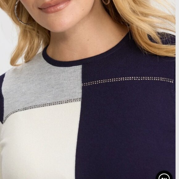 Laura Stone-embellished color block sweater Blue - Picture 3 of 10